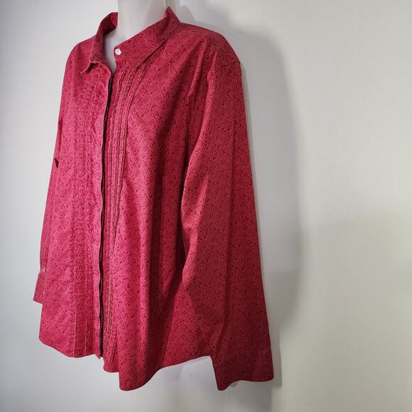 LL Bean Womens Wrinkle Resist Pleated Shirt XL Petite Paisley Hidden Button Pink - Picture 5 of 13